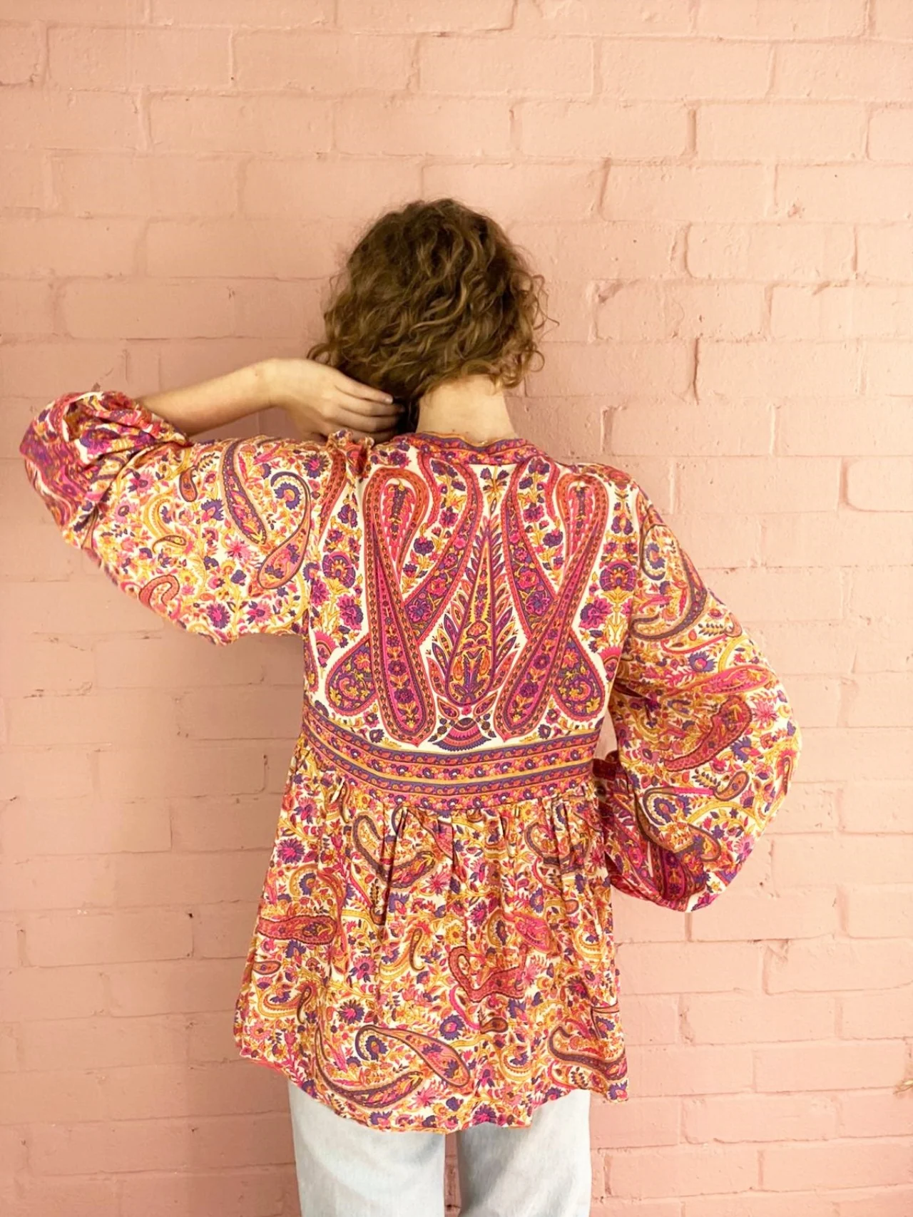 Florence Smock Top in Ivory & Violet Rose Paisley Floral - Image 6