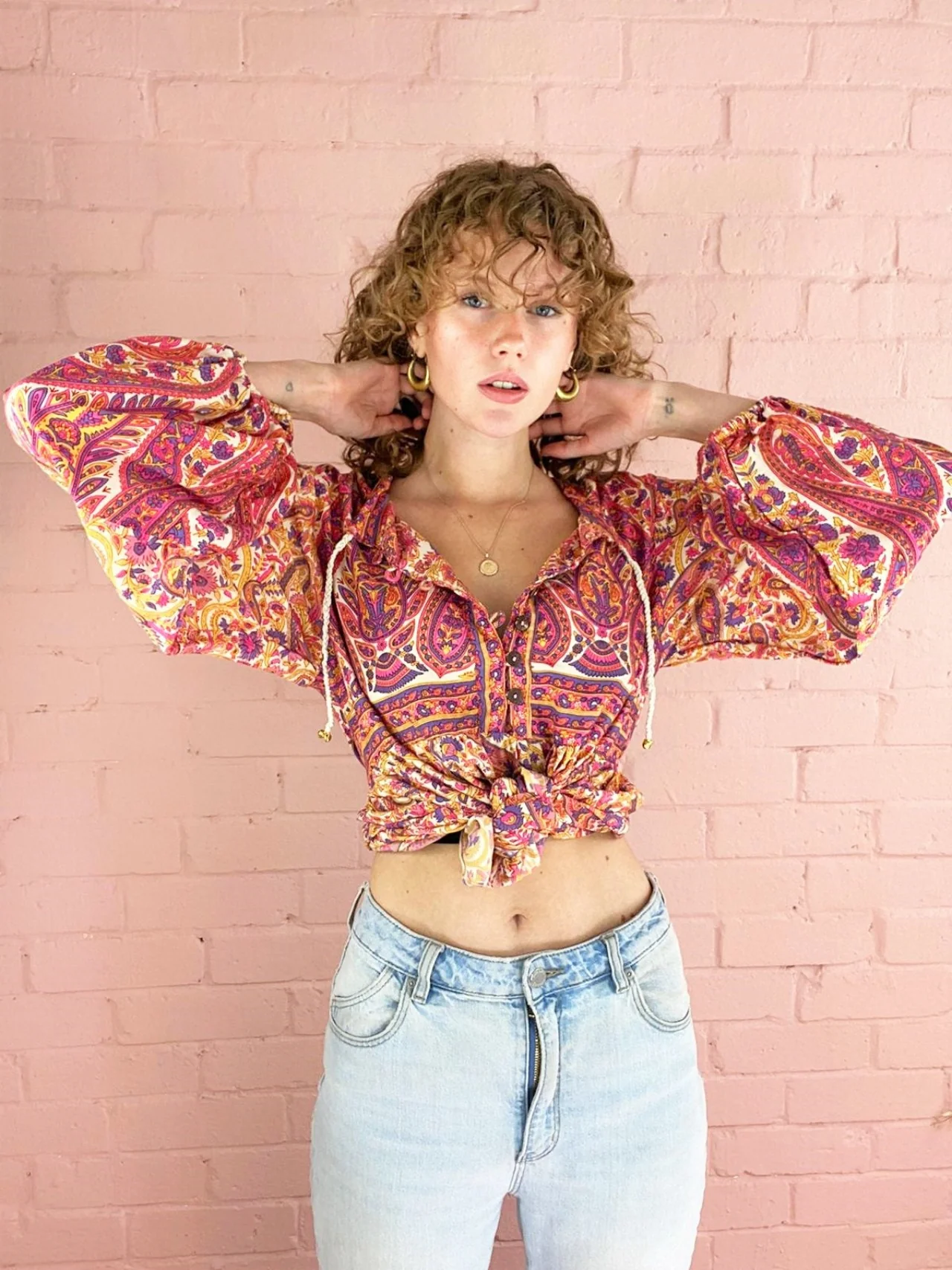 Florence Smock Top in Ivory & Violet Rose Paisley Floral - Image 9