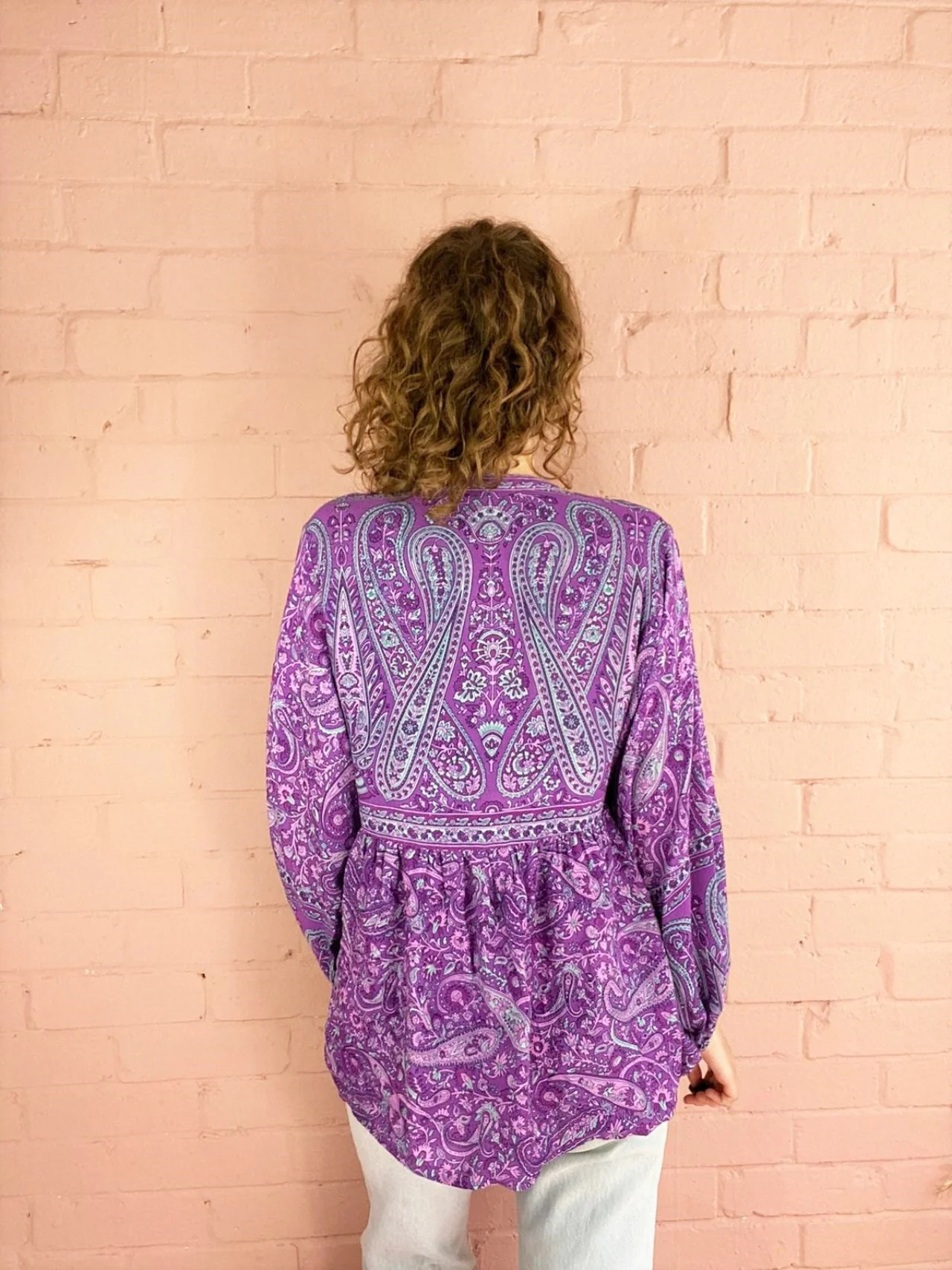 Florence Smock Top in Orchid Purple Paisley Floral - Image 6