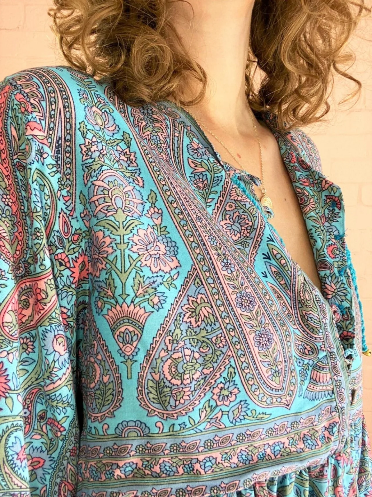 Florence Smock Top in Powder Blue & Peach Paisley Floral - Image 4