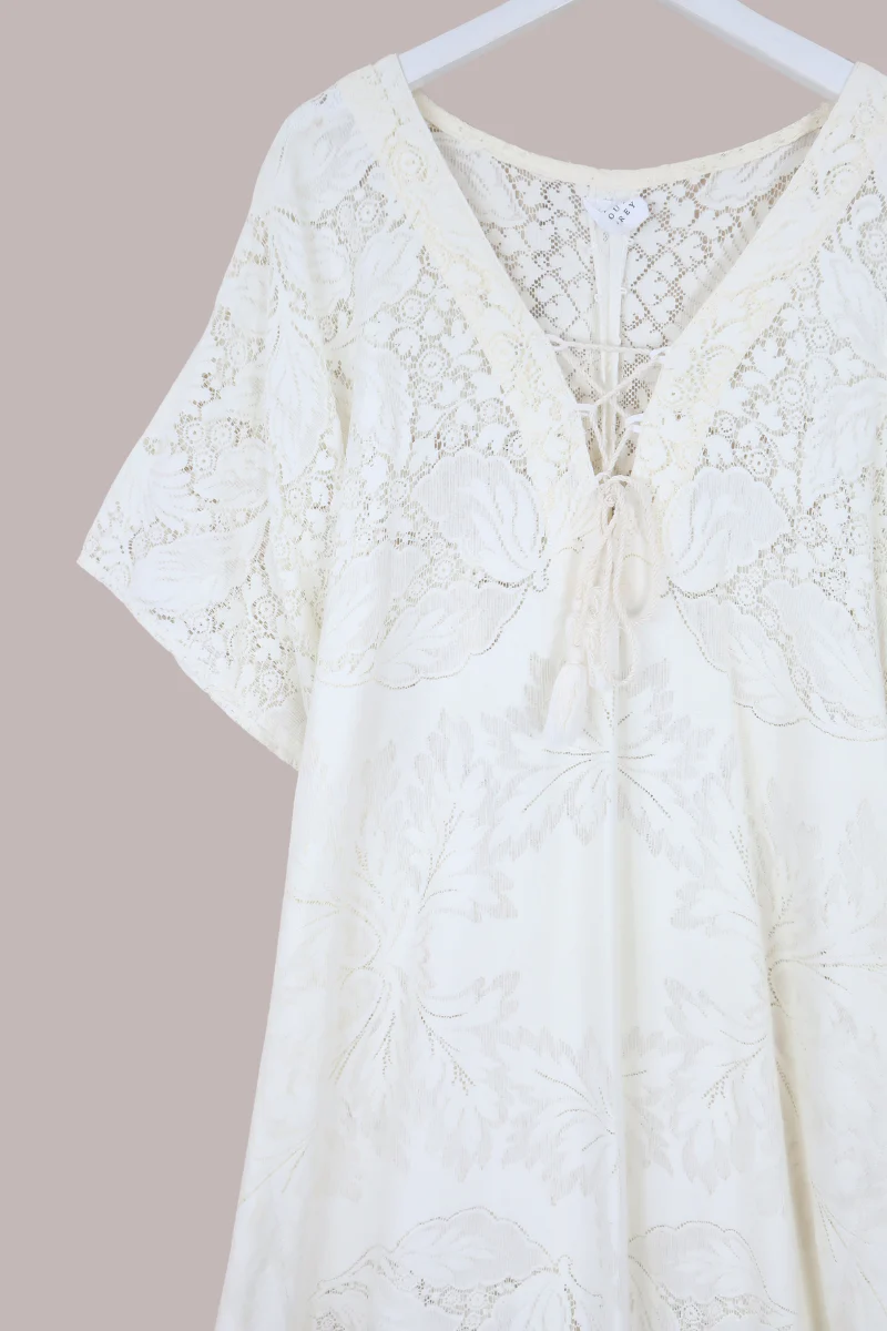 Frida Kaftan Dress in Lily Cream Lace - Free Size - Image 2