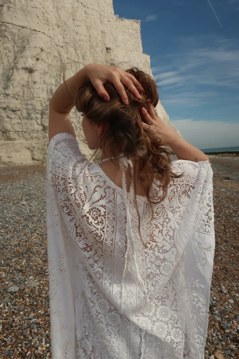Frida Kaftan Dress in Parisian White Lace - Free Size - Image 3