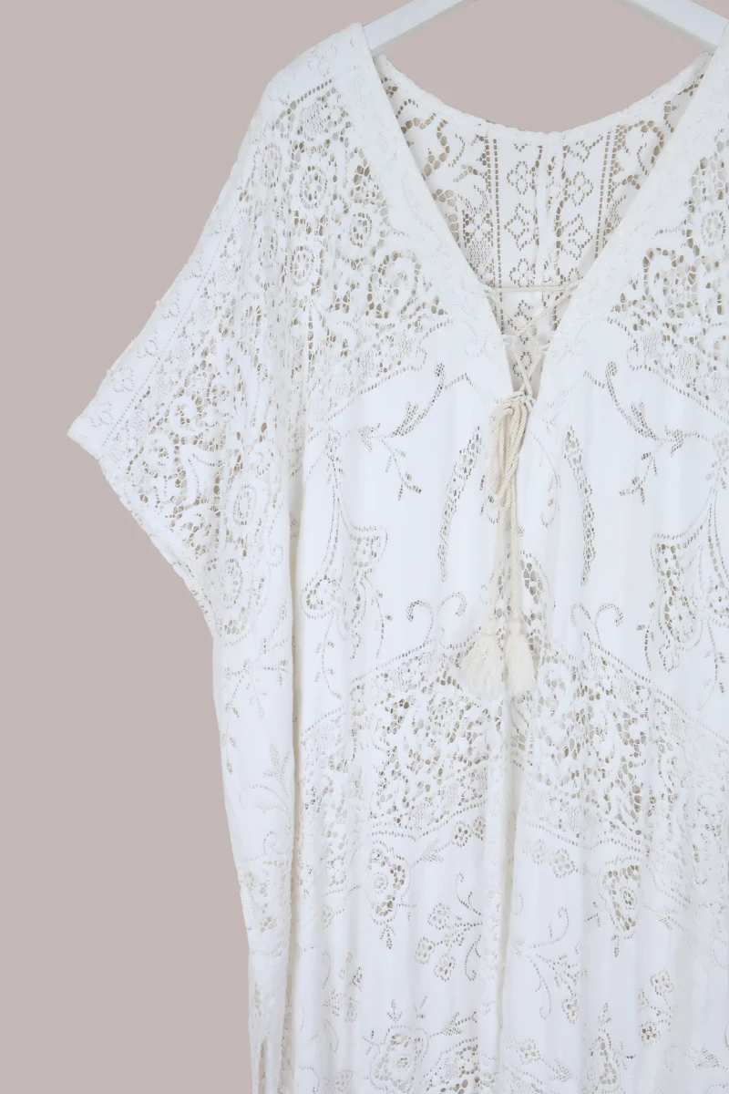 Frida Kaftan Dress in Parisian White Lace - Free Size - Image 4