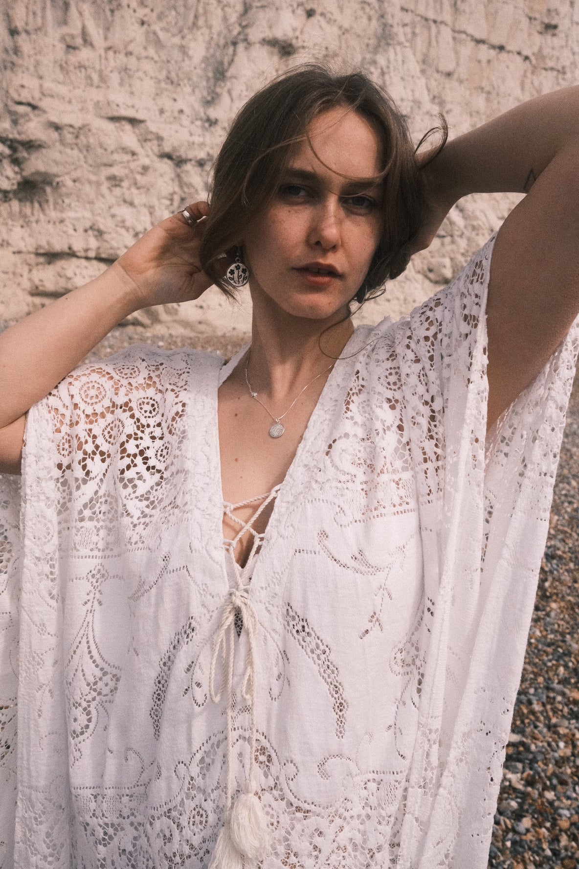 Frida Kaftan Dress in Parisian White Lace - Free Size - Image 5