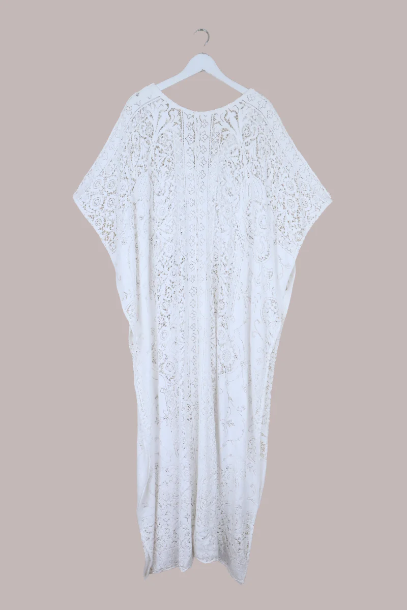 Frida Kaftan Dress in Parisian White Lace - Free Size - Image 6