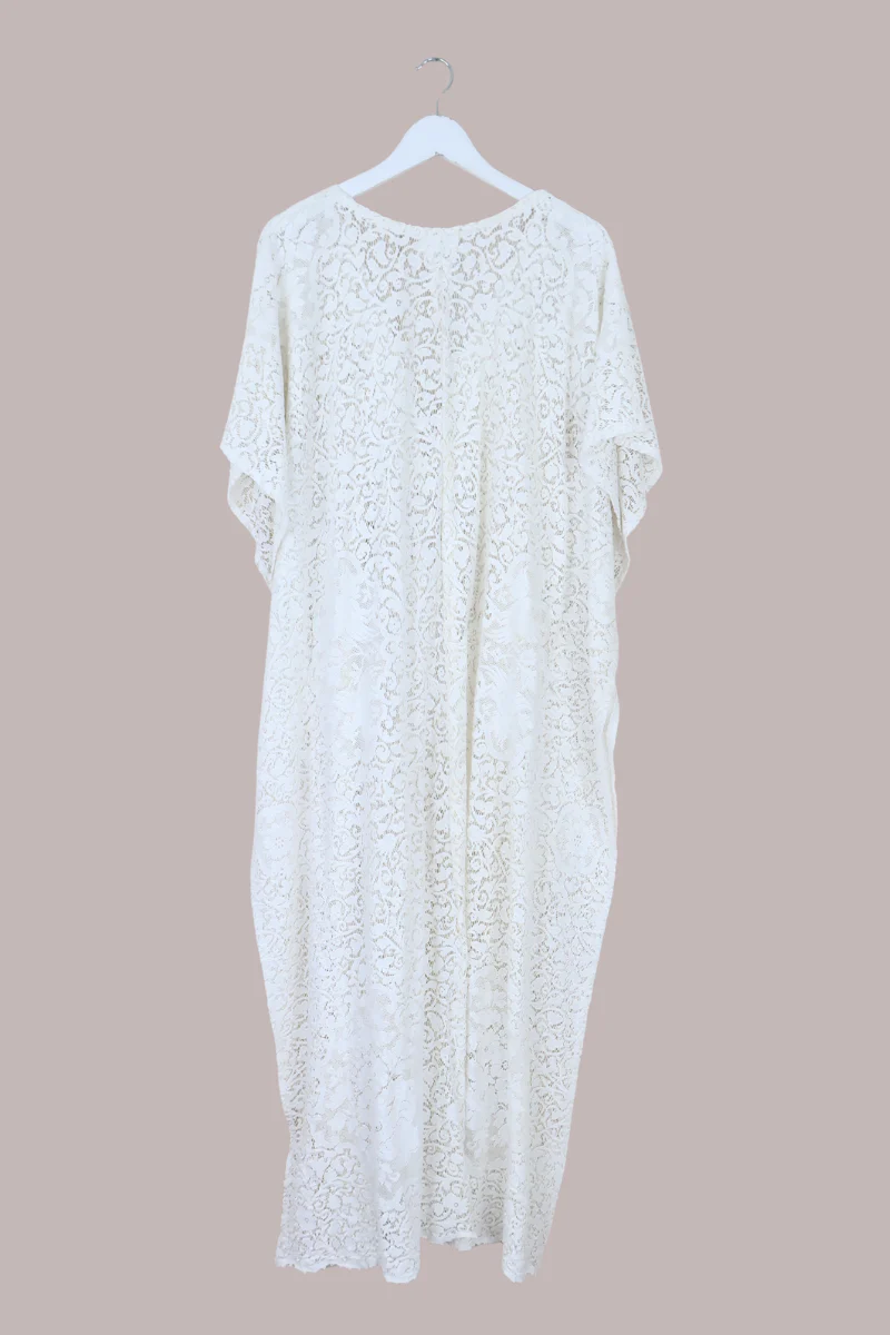 Frida Kaftan Dress in Sicilian White Lace - Free Size - Image 3