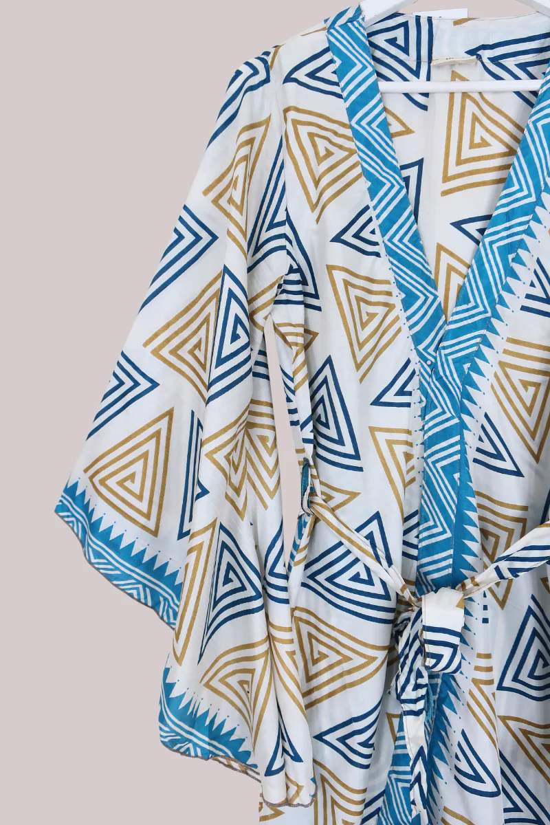 Gemini Kimono in Abstract Turquoise & Sand - Size M/L - Image 2