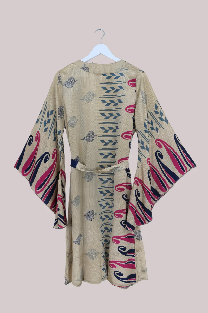 Gemini Kimono in Sand & Fuschia Paisley - Size L - Image 3