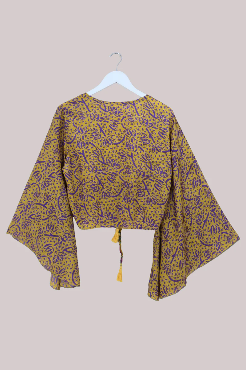 Gemini Recycled Sari Wrap Top in Abstract Daffodil & Lavender - Size M/L - Image 3