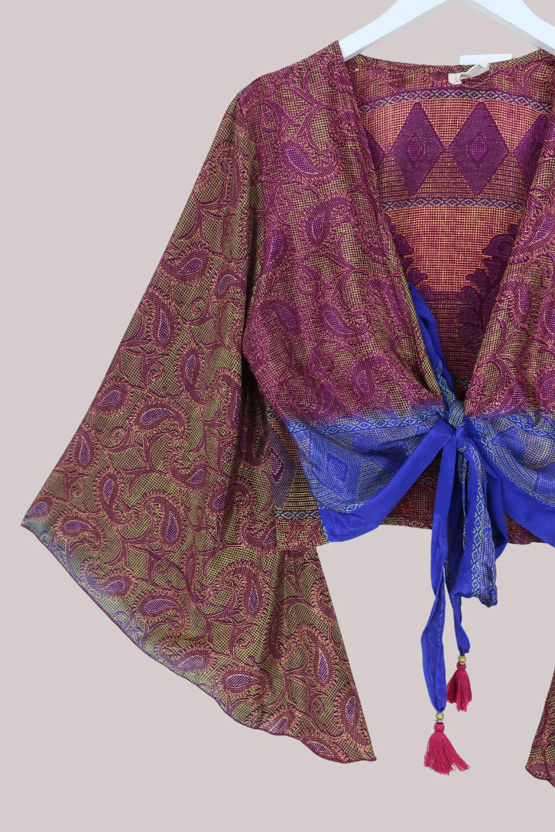 Gemini Recycled Sari Wrap Top in Jewelled Mosaic - Size M/L - Image 2