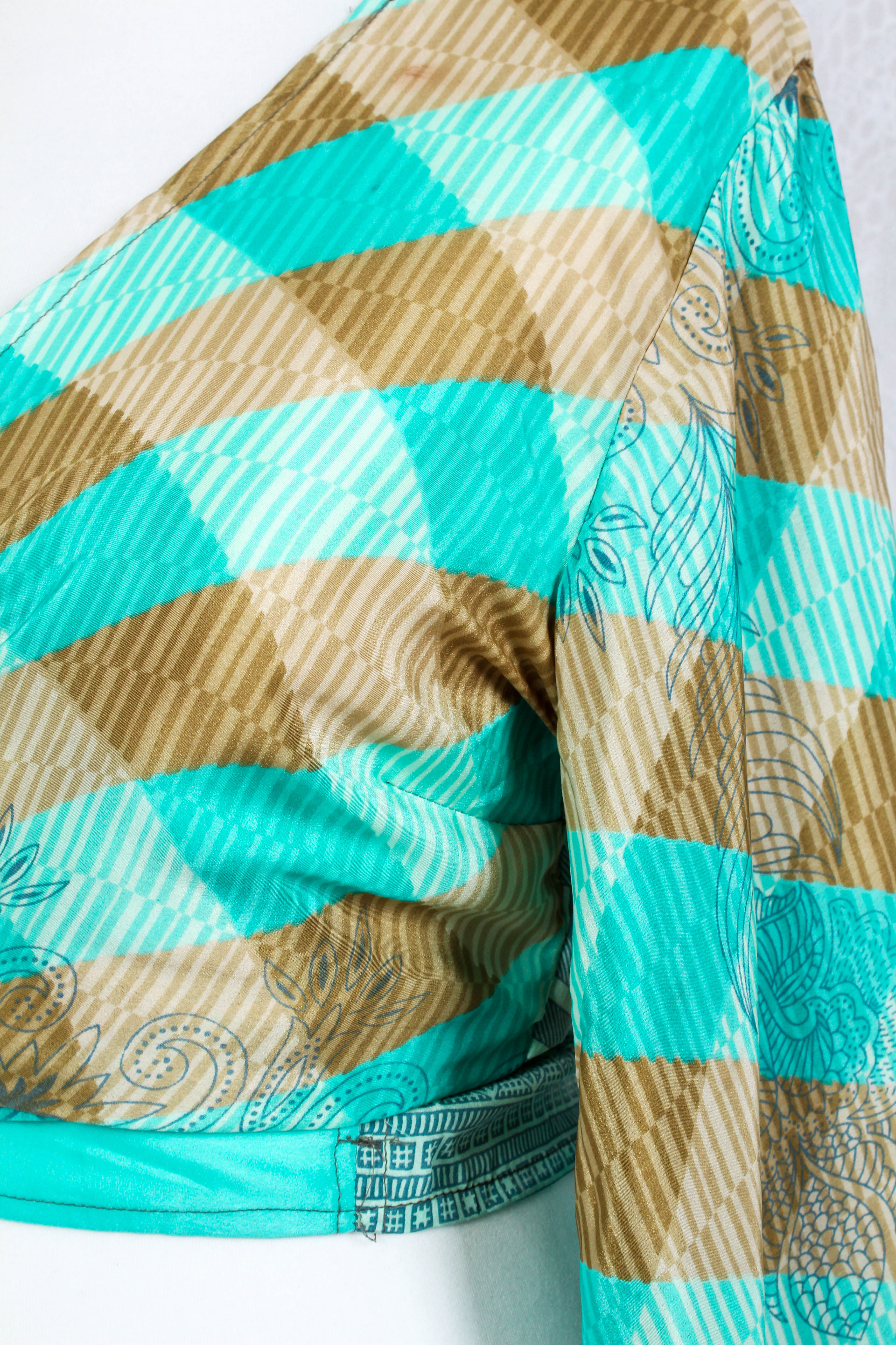 Gemini Wrap Top -  Vintage Indian Sari - Gold & Aqua Blue - Free Size - Image 3