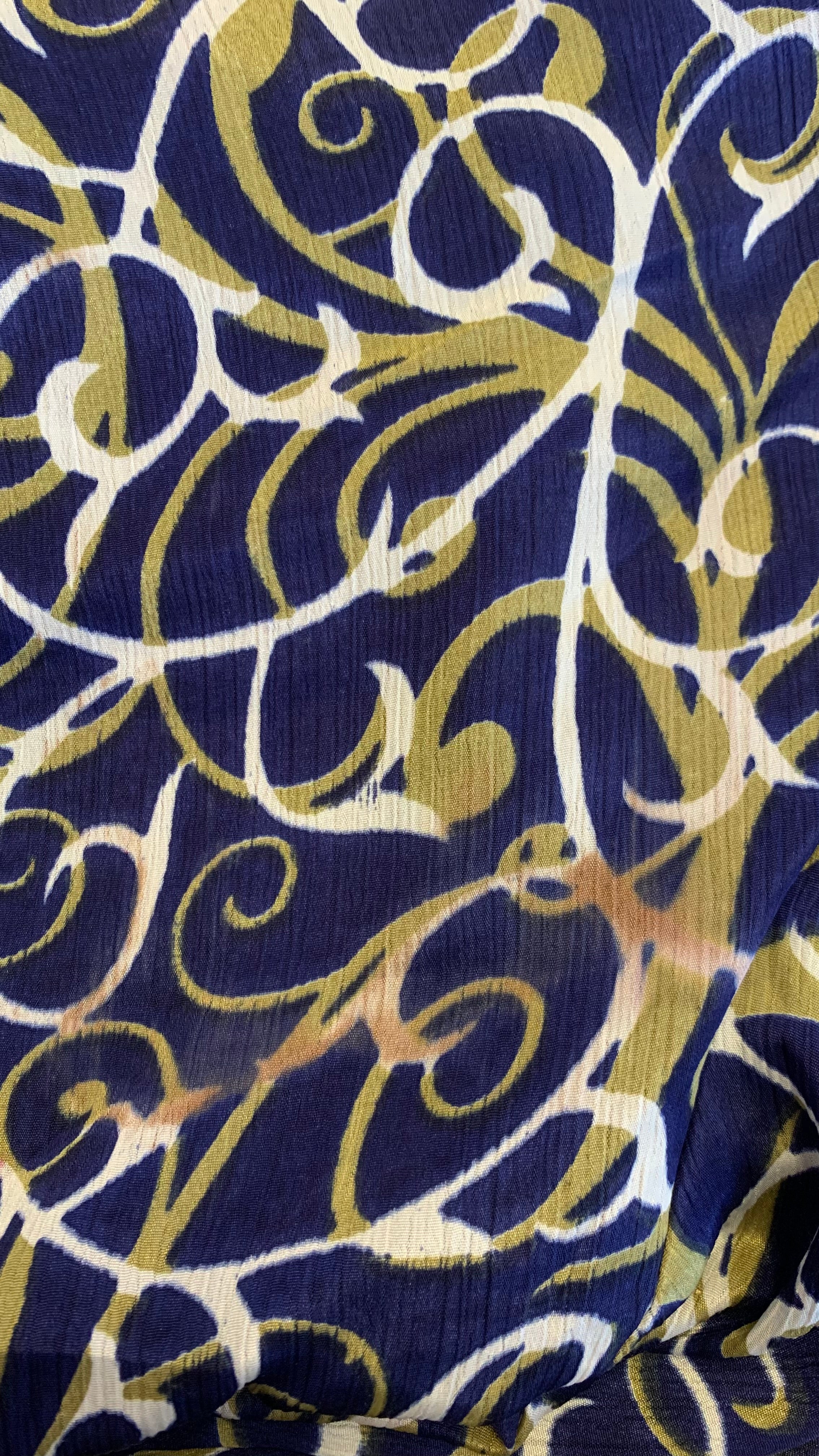 Gemini Wrap Top - Vintage Indian Sari - Navy & Olive Swirling Vines - S/M - Image 7