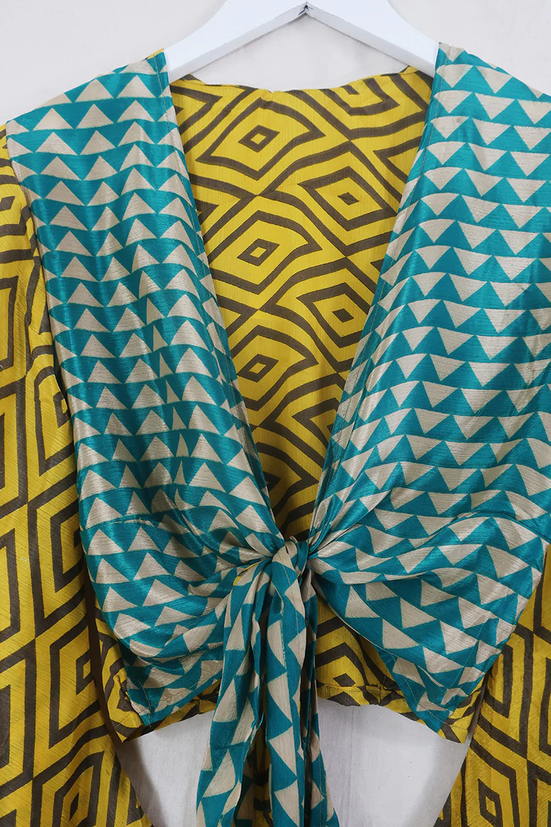 Gemini Wrap Top - Sun & Sky Diamonds - Vintage Sari - Size S/M - Image 2