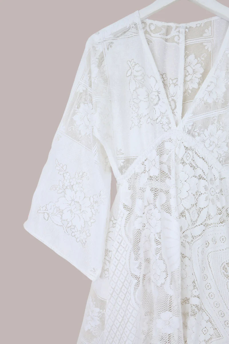 Giselle Maxi Dress in Patchwork White Lace - Size XS - Image 2