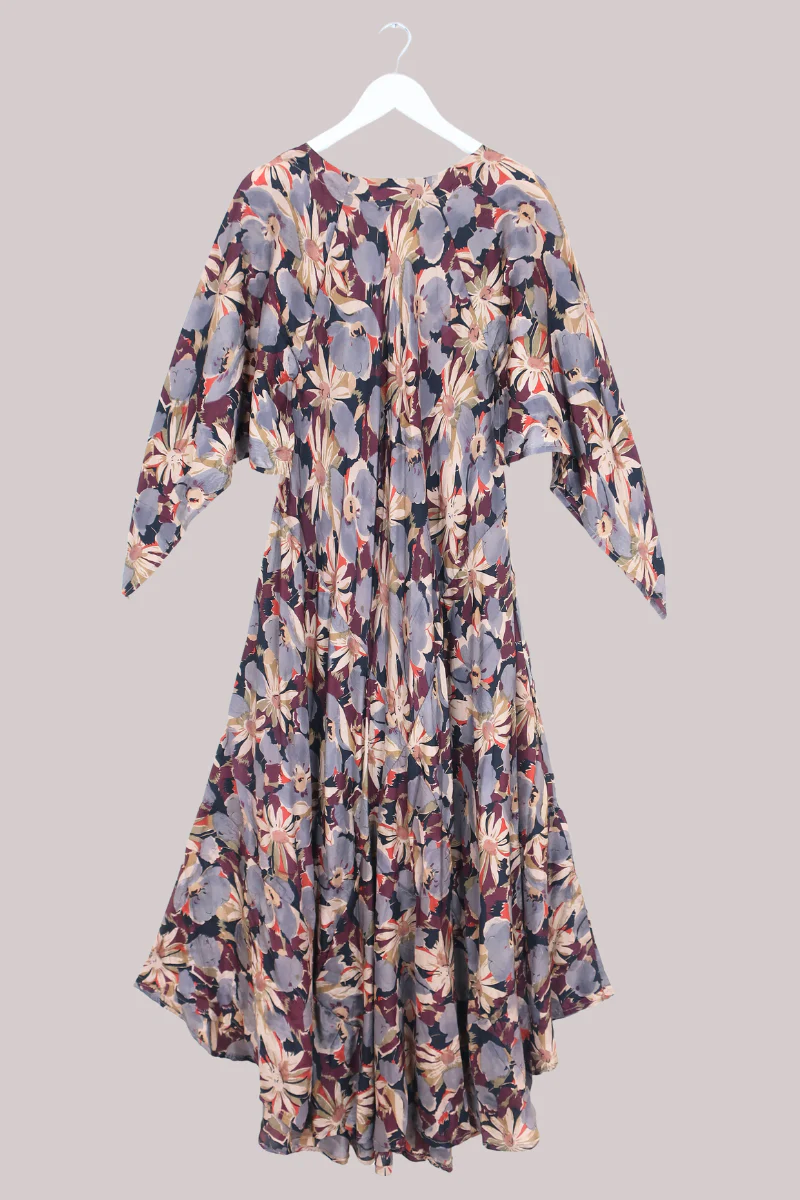 Goddess Pure Silk Dress - Burgundy Bouquet - Size L - Image 3