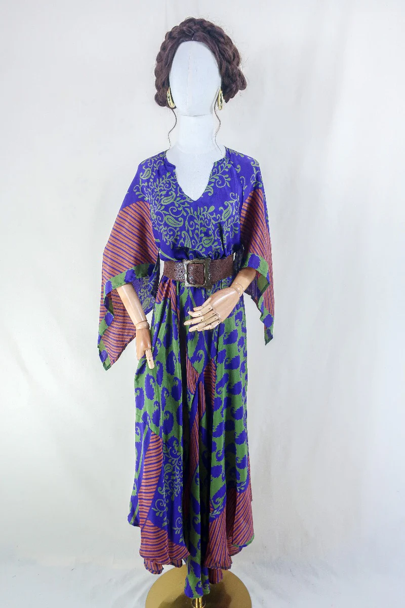 Goddess Dress - Dusky Purple & Midnight Green Paisley - Vintage Sari - Free Size - Image 2