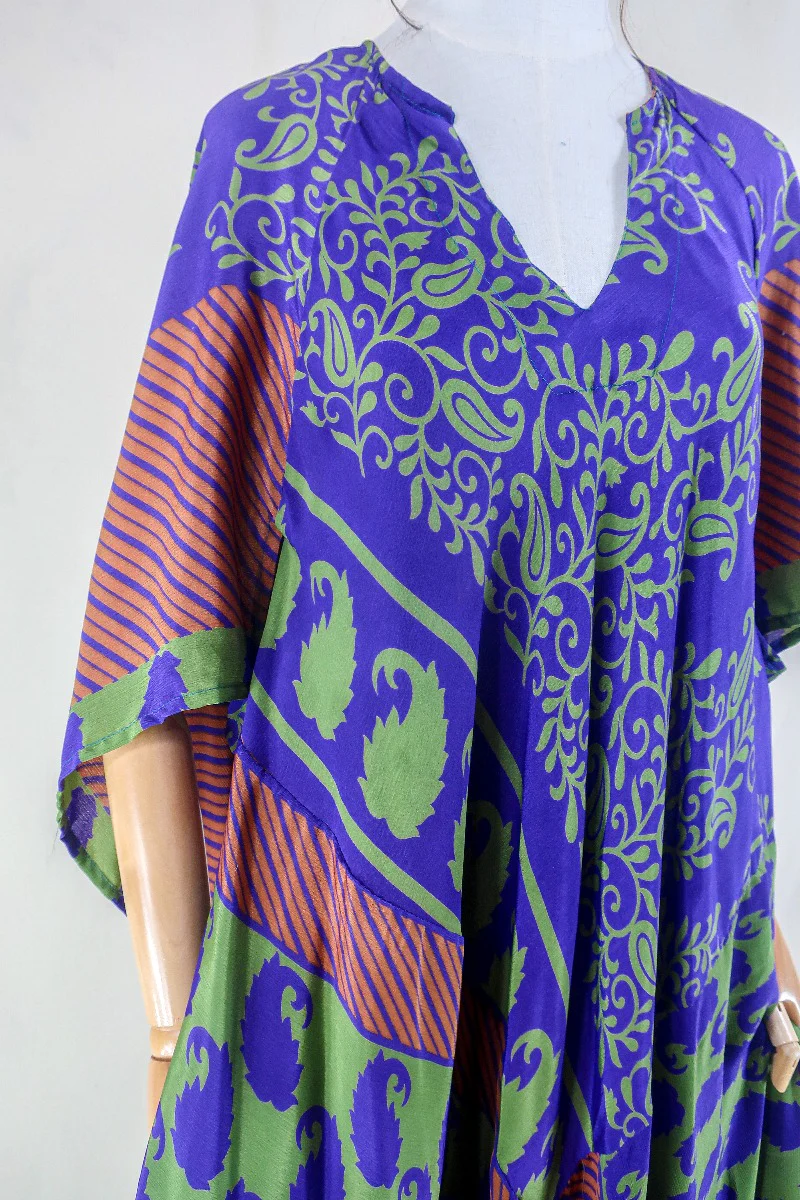 Goddess Dress - Dusky Purple & Midnight Green Paisley - Vintage Sari - Free Size - Image 3