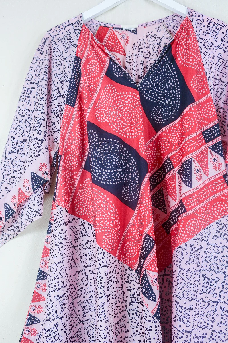 Goddess Dress - Strawberries and Cream Speckle Mandala - Indian Pure Silk Sari - Free Size - Image 2