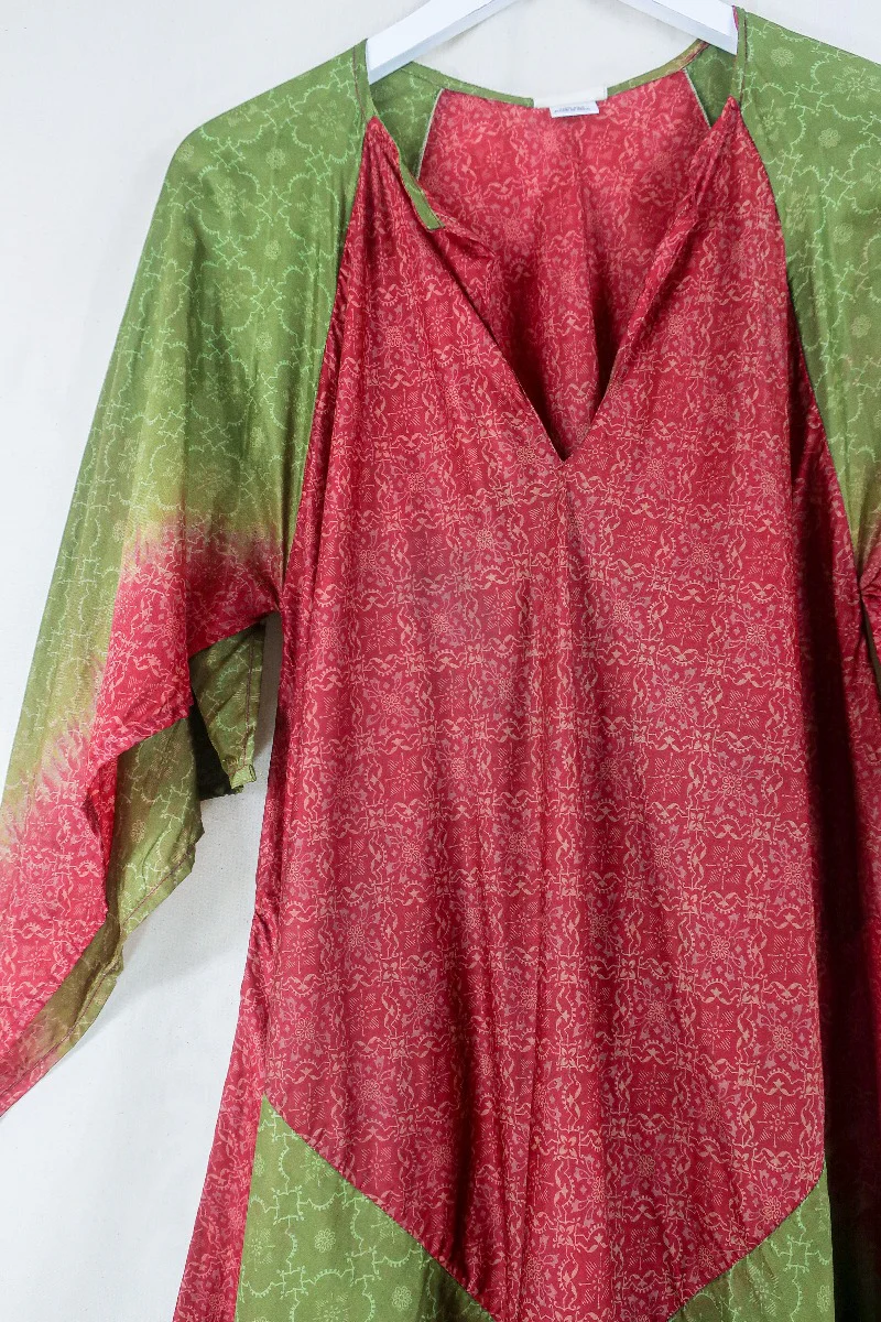 Goddess Dress - Olive and Saffron Mandala  - Indian Pure Silk Sari - Free Size - Image 2