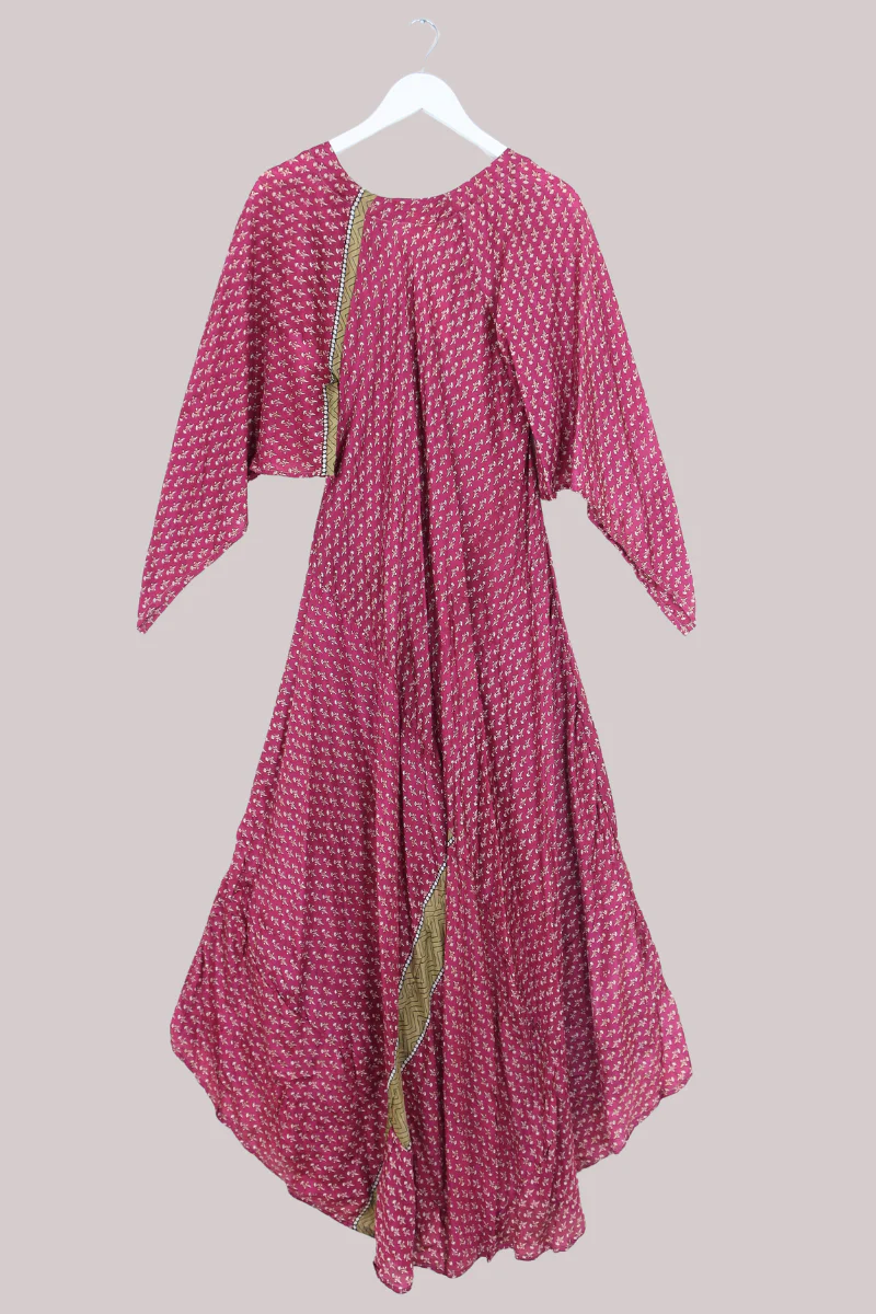 Goddess Pure Silk Dress - Plum Purple Daisy Hills - Size L - Image 3