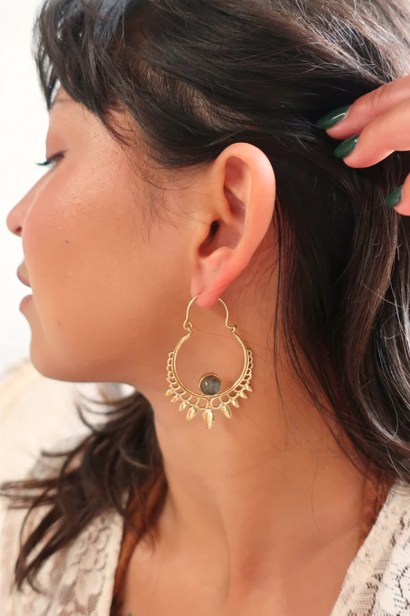 Golden Sundrop Hoop Earrings with Labradorite - Image 3