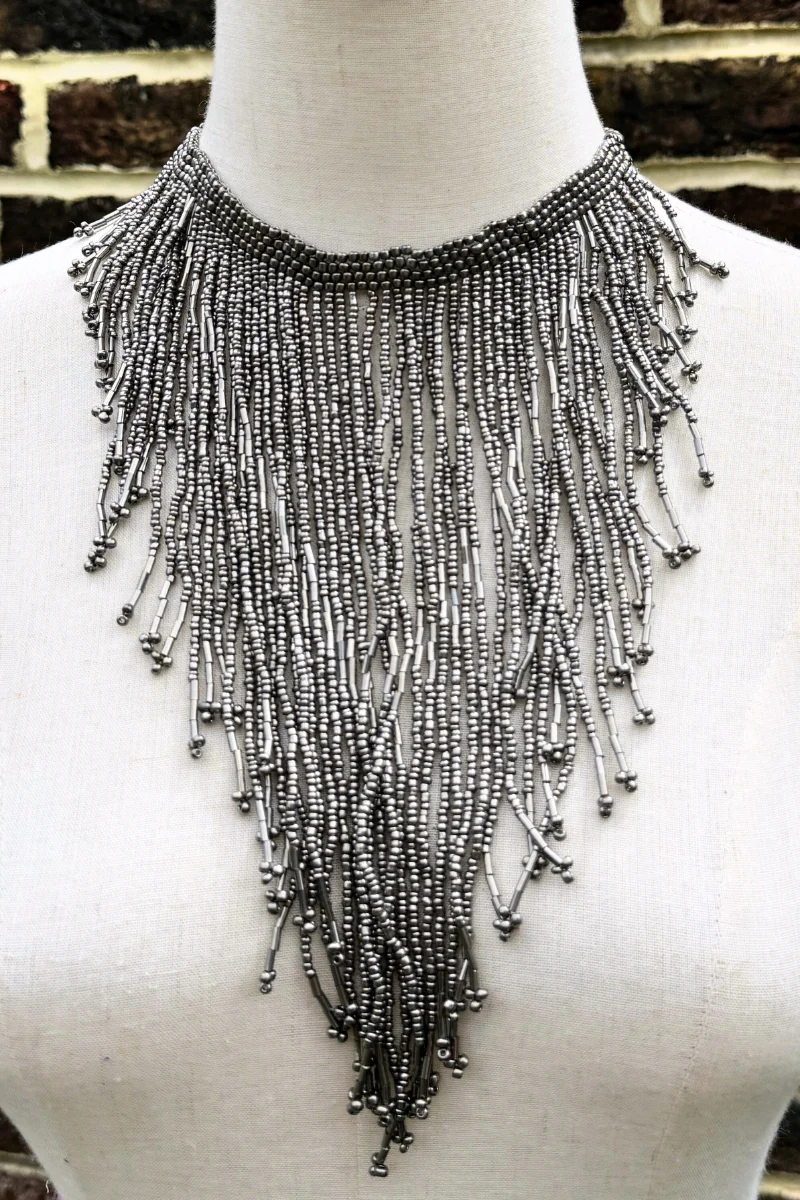 Gunpowder Grey Waterfall Beaded Necklace - Image 2