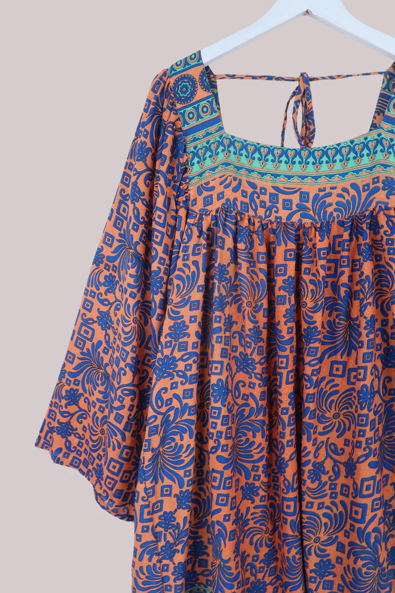 Honey Mini Dress in Clementine & Electric Blue - Free Size - Image 2