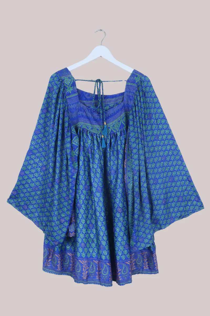 Honey Mini Dress in Peacock Blue Paisley - Free Size - Image 3