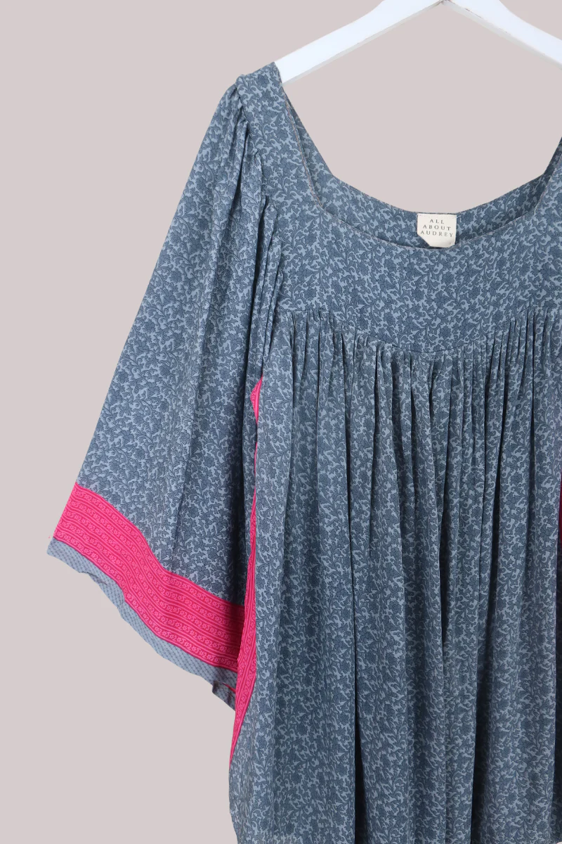 Honey Mini Dress in Slate Grey & Pink Florals - Free Size - Image 2