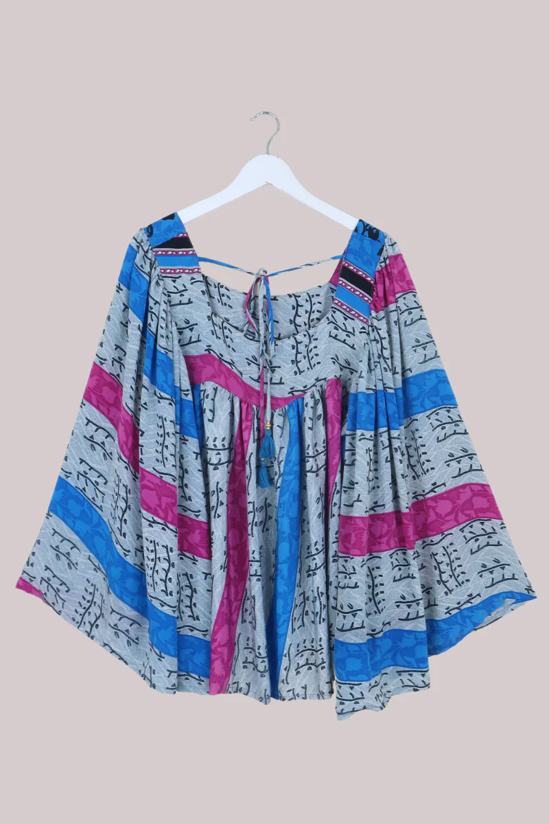 Honey Top in Abstract Fuschia & Blue - Free Size - Image 3