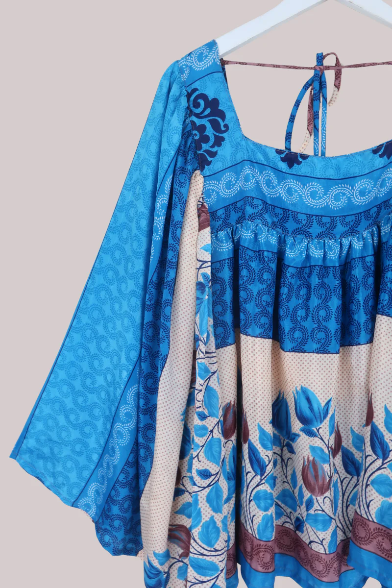 Honey Top in Cobalt & Mauve Tulips - Free Size - Image 2