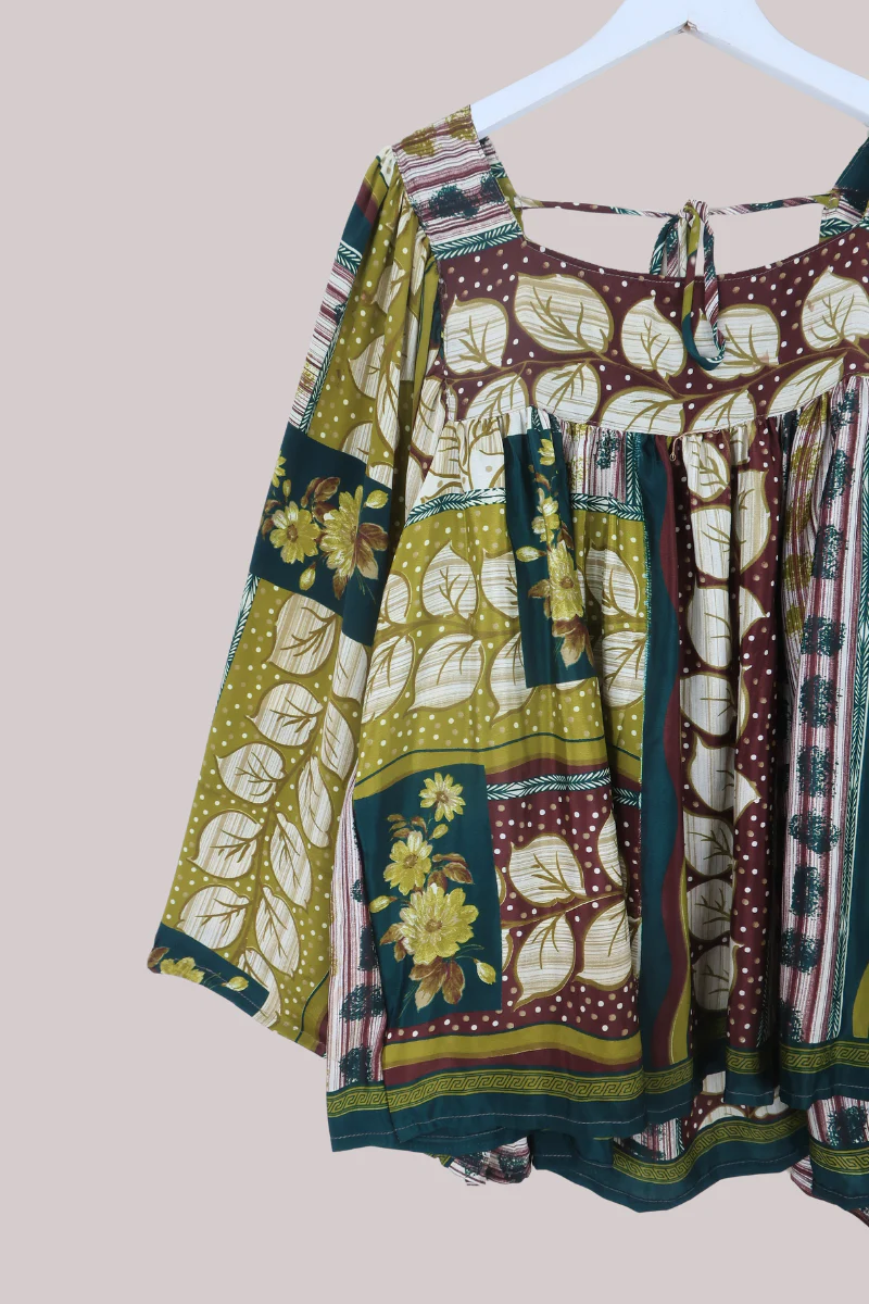 Honey Top in Olive Autumn Patchwork - Free Size - Image 2