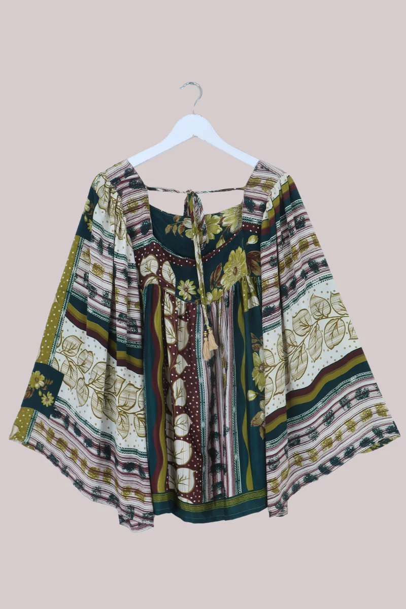 Honey Top in Olive Autumn Patchwork - Free Size - Image 3