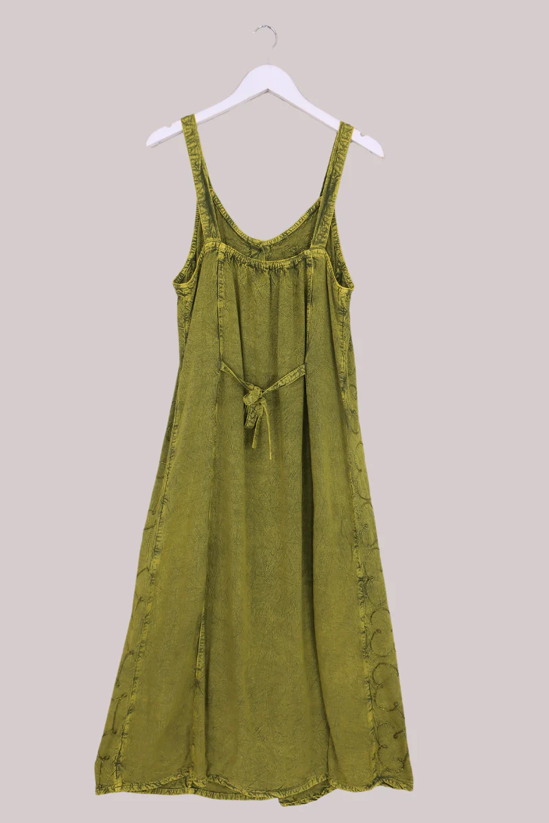 Indian Button-Up Maxi Sundress in Lime Green - Free Size - Image 3
