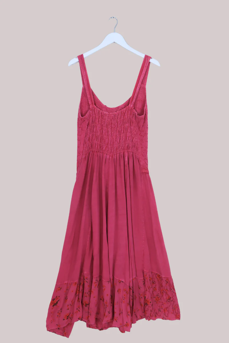Embroidered Corset Maxi in Berry Pink Floral - Free Size - Image 4