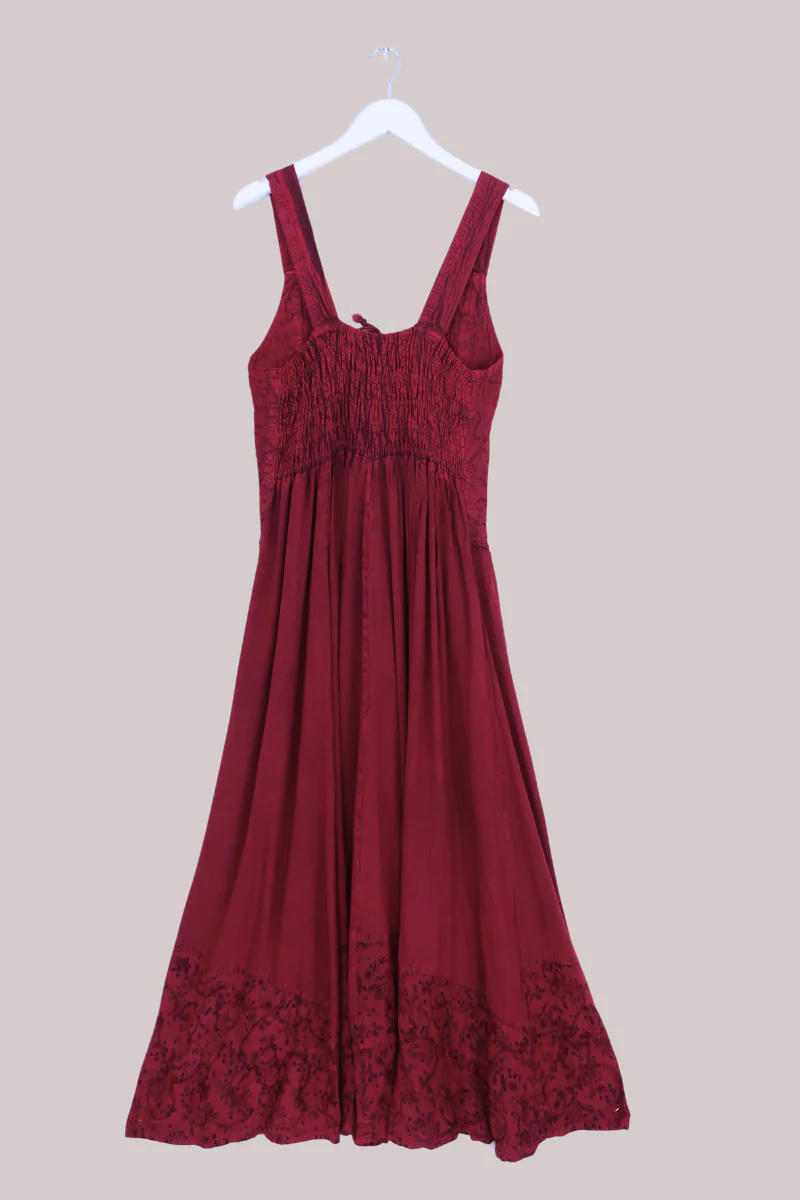 Embroidered Corset Maxi in Burgundy Pink Floral - Free Size - Image 3