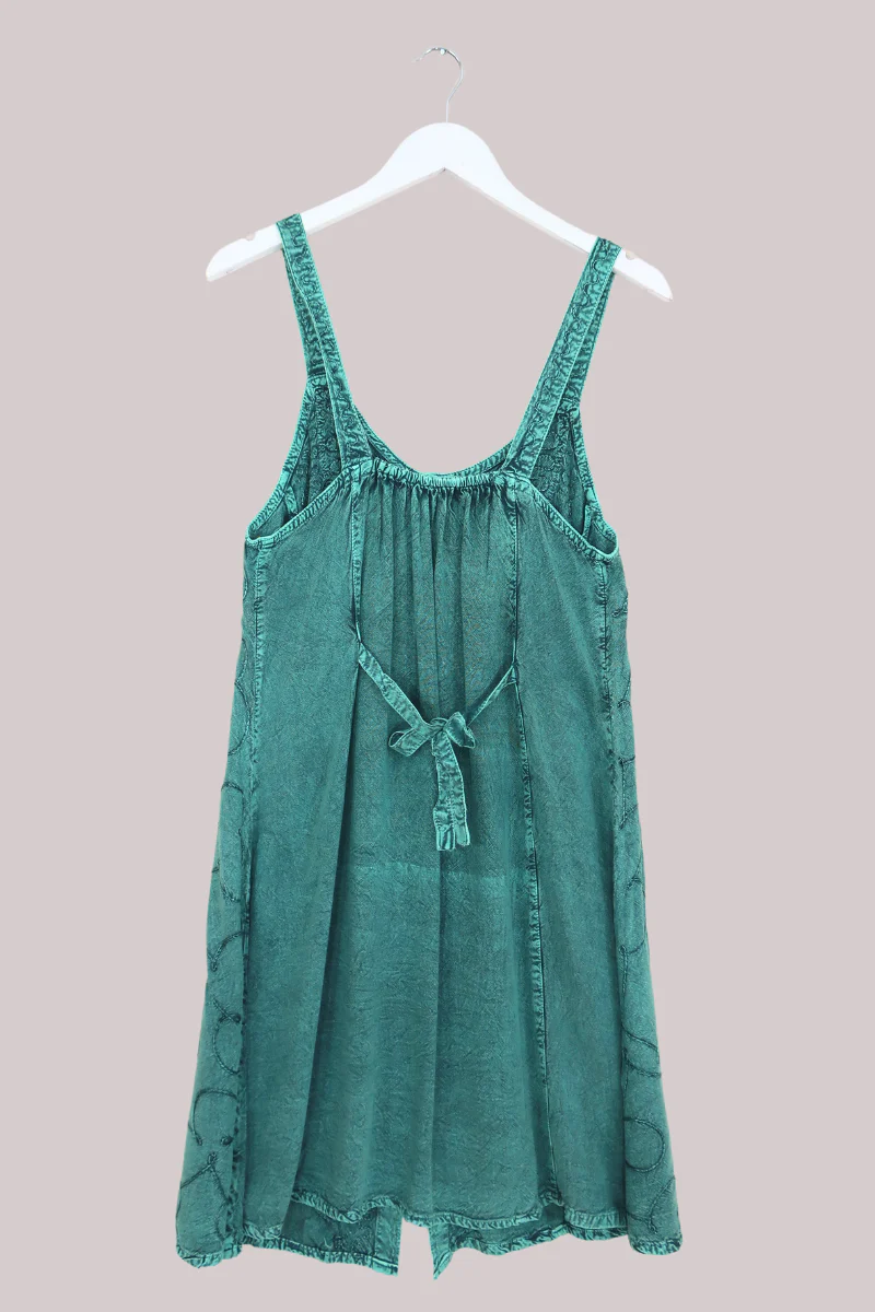 Embroidered Button-Up Mini Slip Dress in Calypso Blue - Image 5