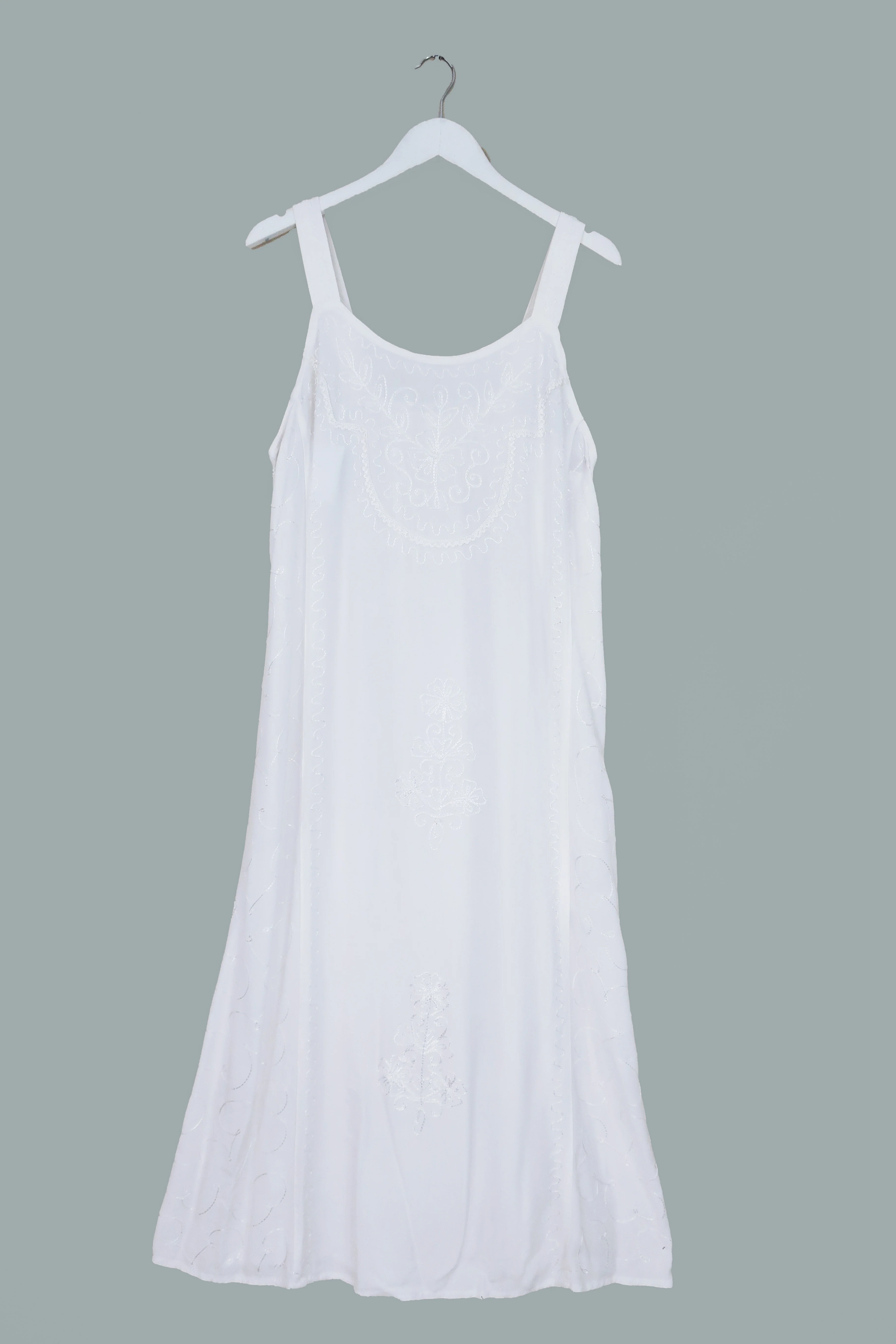 Indian Embroidered Strappy Maxi in Grecian White - Image 2