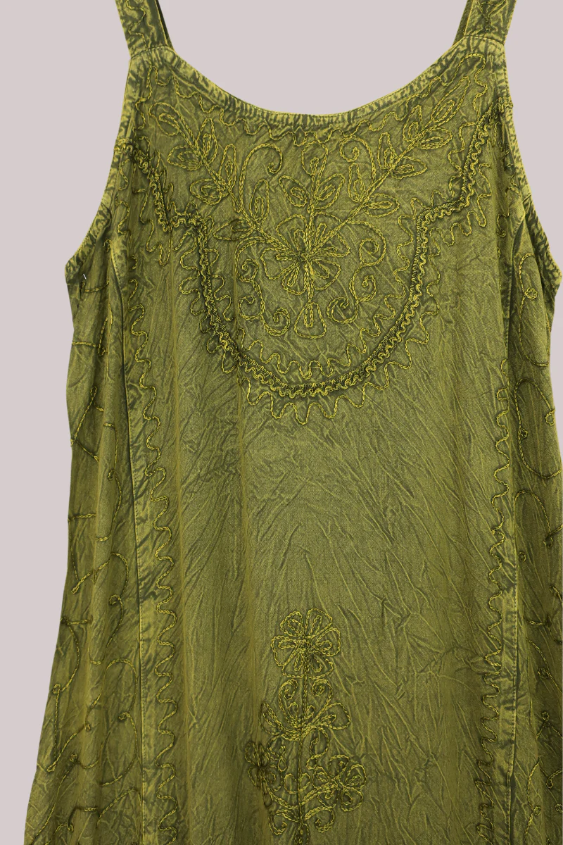 Indian Embroidered Strappy Maxi in Lime Green - Image 4