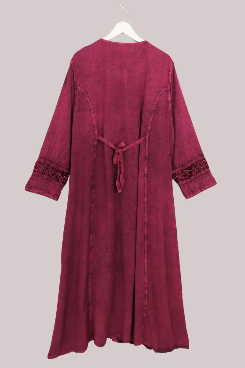 Indian Velvet Embroidered Kaftan in Jewelled Rouge - Image 3