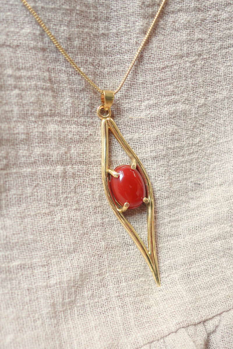 Iris Pendant Necklace in Gold with Red Carmine - Image 2