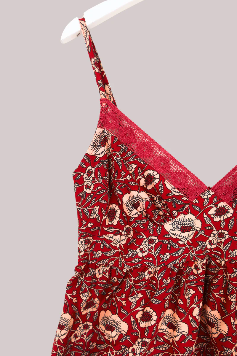 Isobel Cami Top in Poppy Red Block Print Floral - Image 4