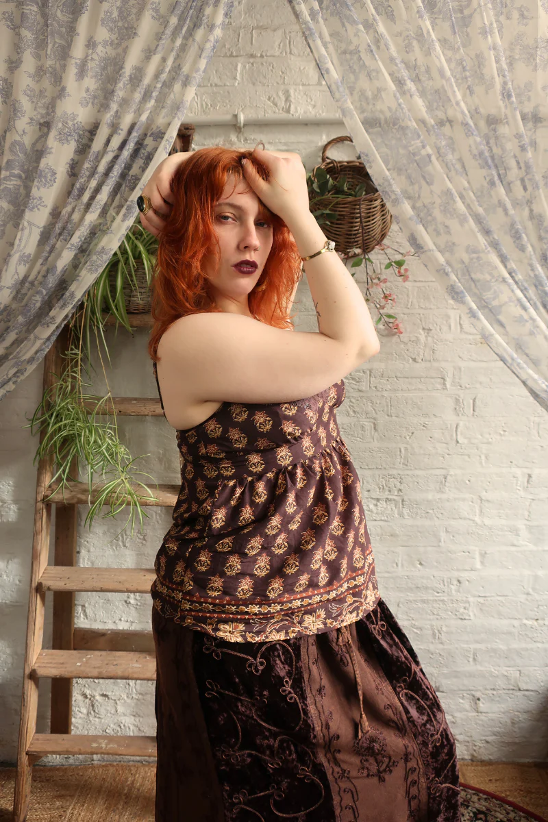 Isobel Cami Top in Saddle Brown Block Print Floral - Image 5
