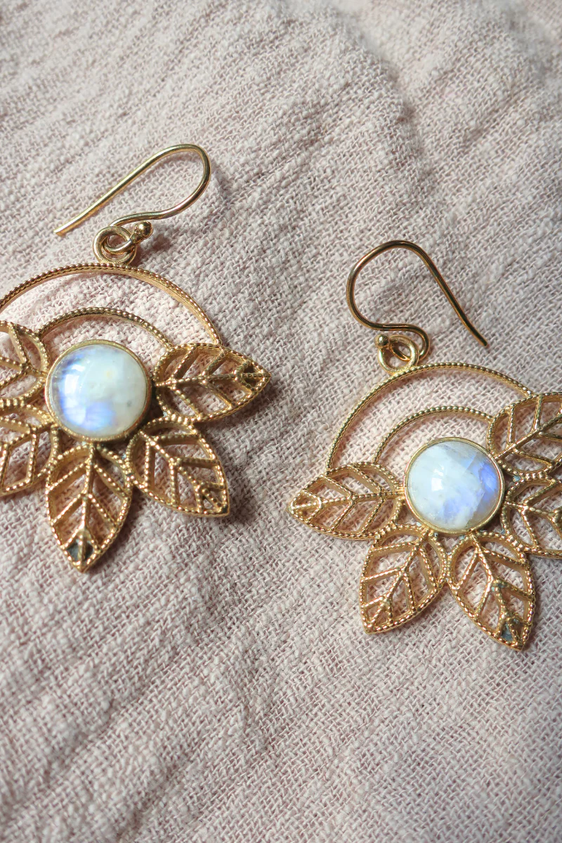 Ivy Drop Earrings in Gold with White Moonstone - Image 2