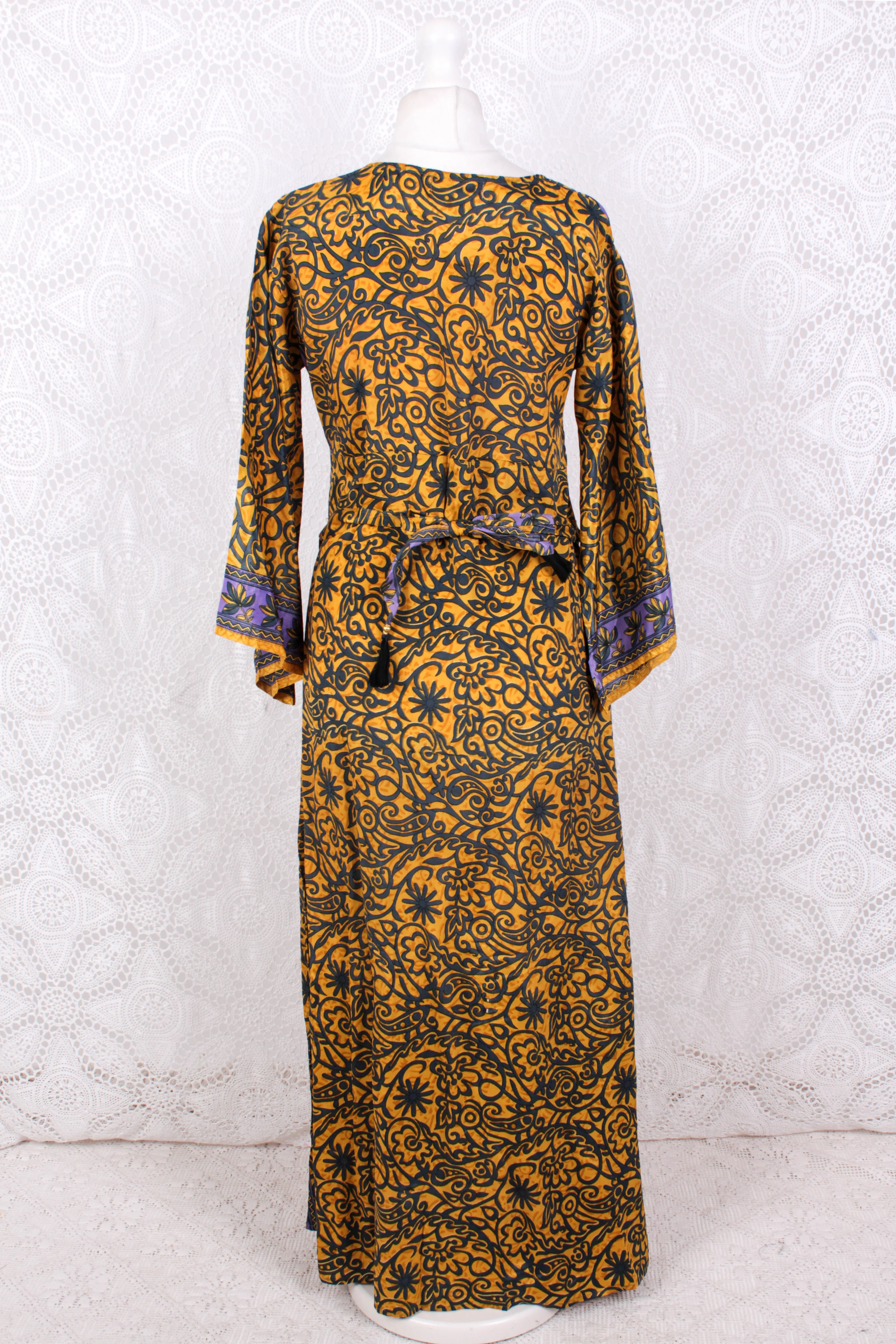 Jasmine Maxi Dress - Lemon & Lavender Flora Nouveau Vintage Sari - Size S/M - Image 4