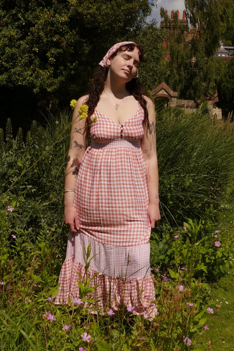 Jessie Maxi Dress in Strawberry Pink Gingham - Image 3