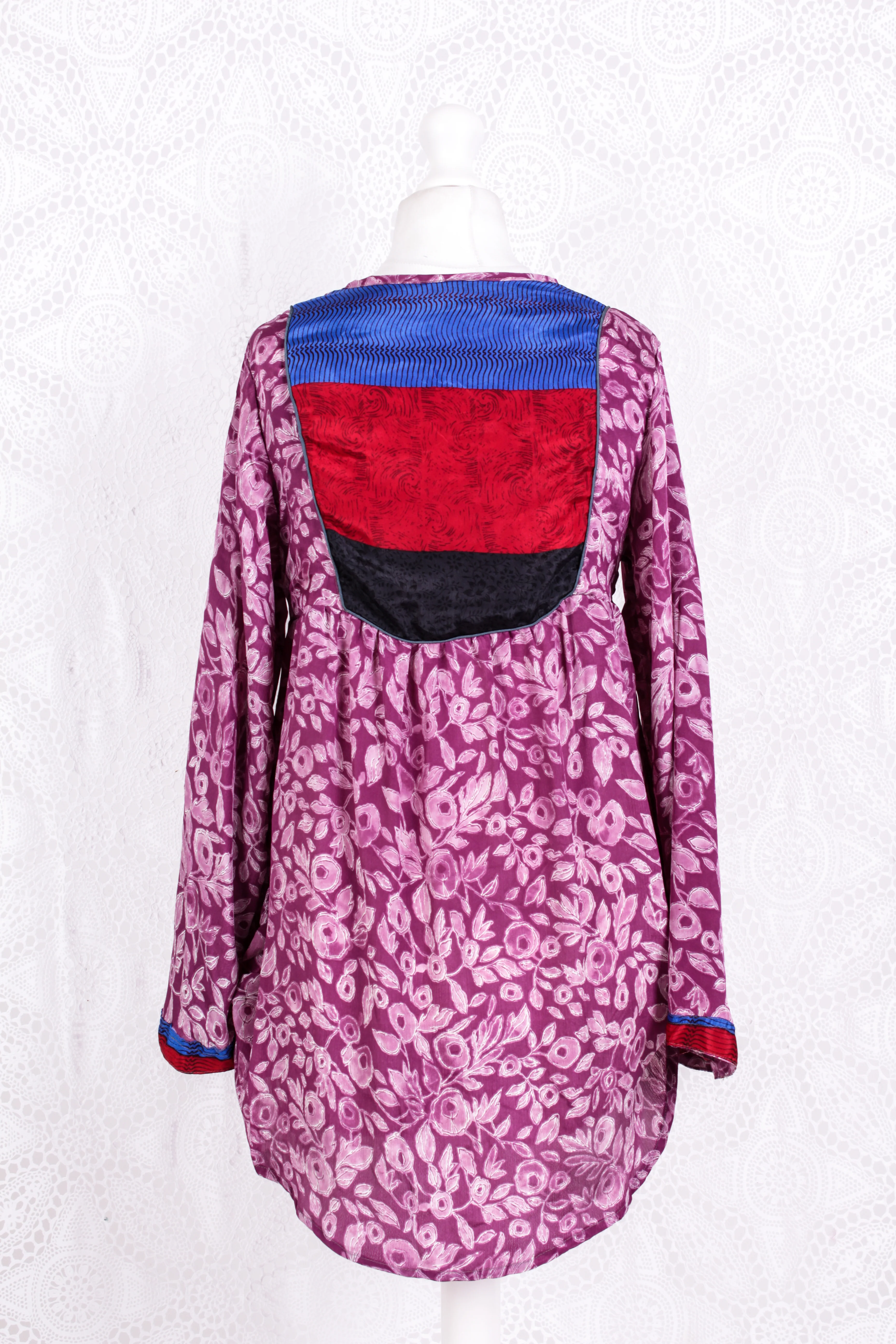 Jude Tunic Top - Vintage Indian Sari - Mauve Magenta Floral (S/M) - Image 4