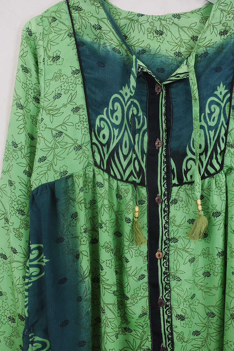 Jude Tunic Top - Sage & Sable Wildflower - Vintage Indian Sari - Size XS - Image 2