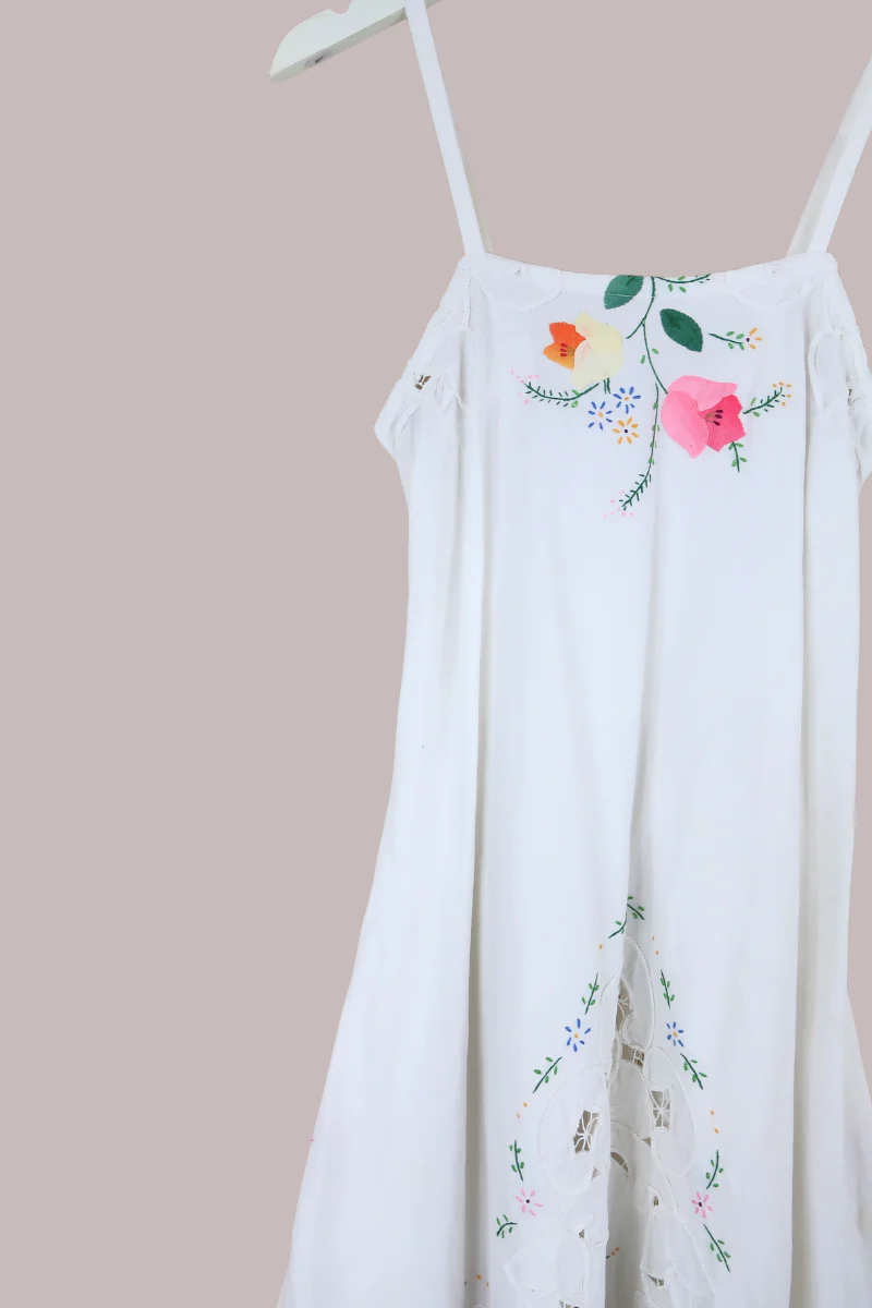 Juliet Vintage Tablecloth Maxi Dress in First Tulips of Spring - Image 2