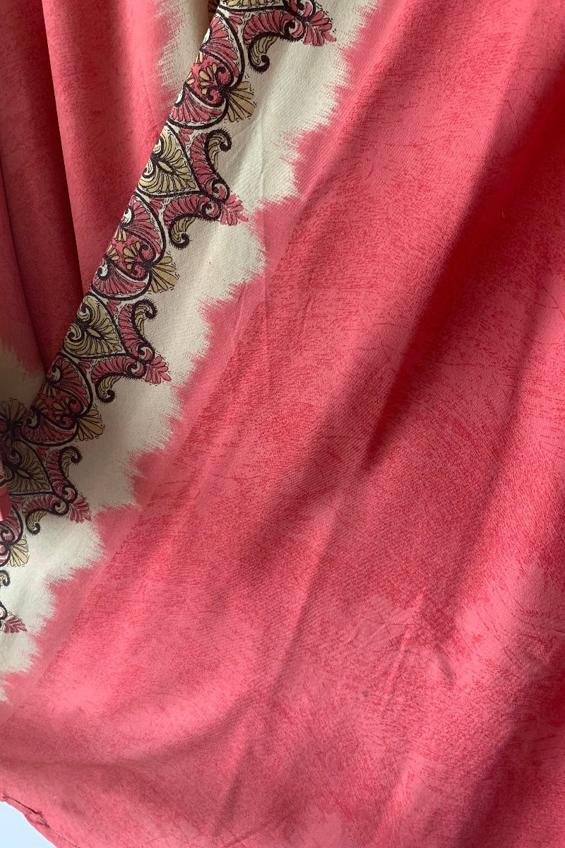 Karina Kimono Jacket - Vintage Sari - Blossom Pink Psychedelic - Free Size S/M - Image 6